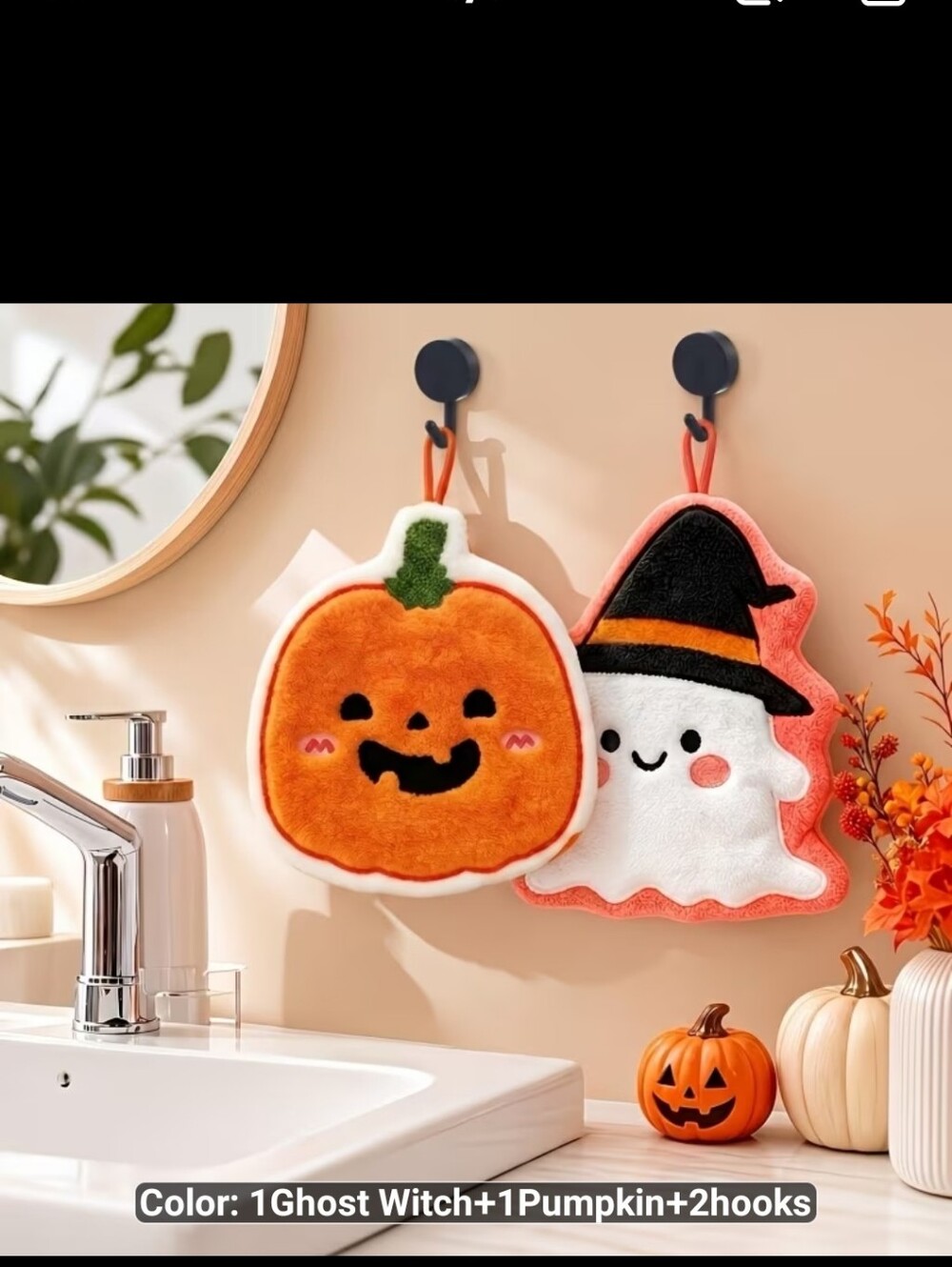 New Pair of Halloween Pumpkin and Witch Hand Towels #1675 1676-649